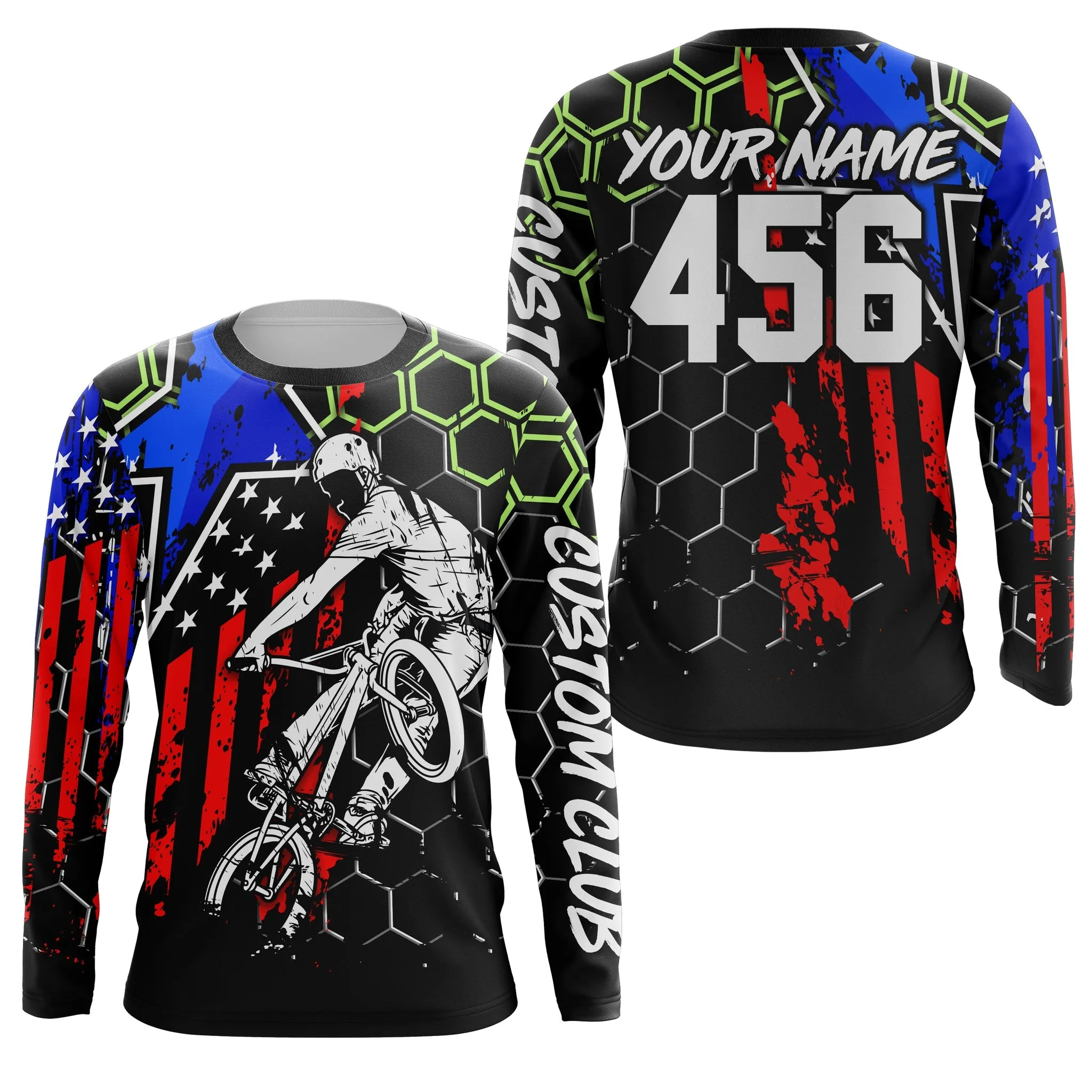 American Flag BMX Jersey Custom Name Number Riding Jersey Team USA Cycling Gear Extreme Bike Long Sleeve Shirts