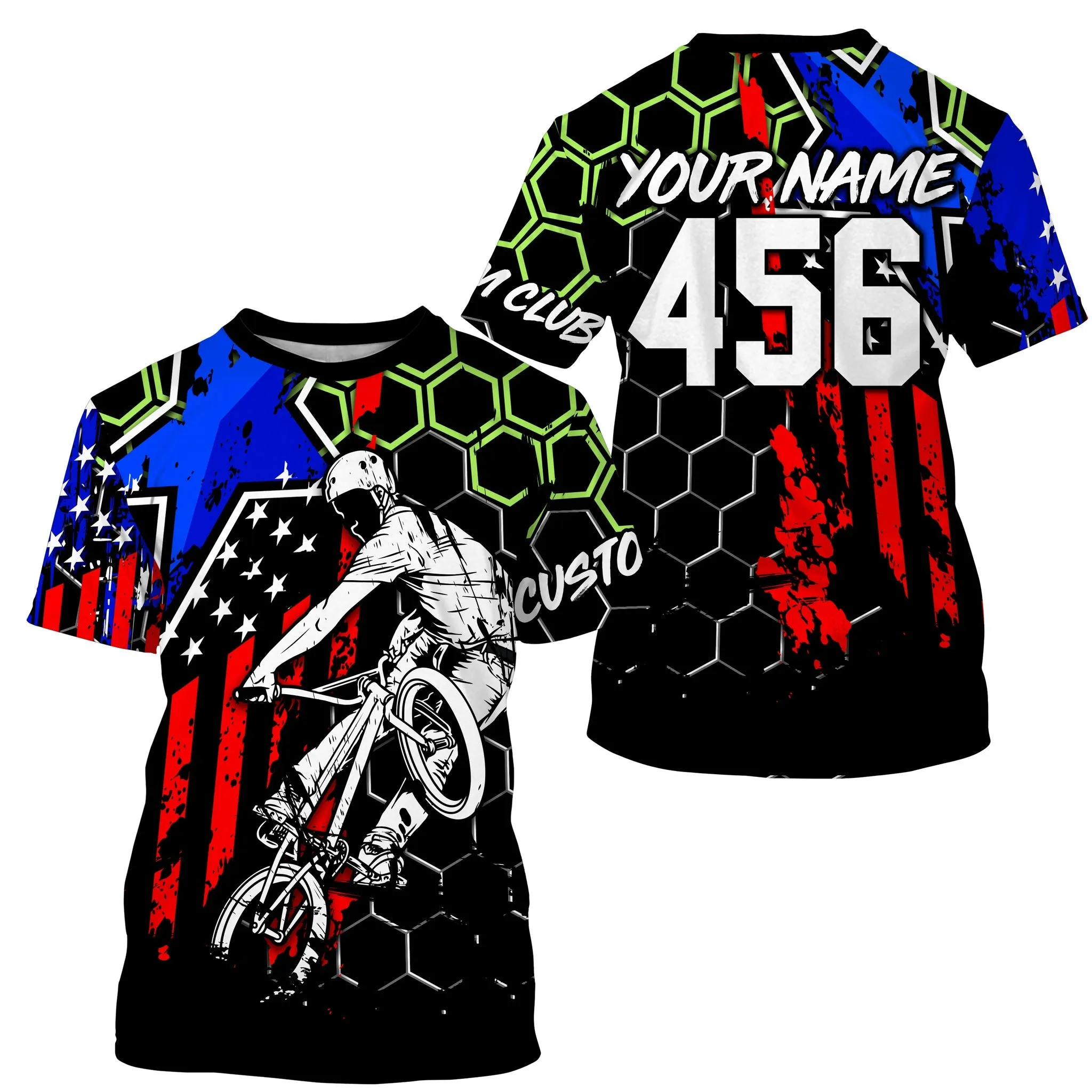 American Flag BMX Jersey Custom Name Number Riding Jersey Team USA Cycling Gear Extreme Bike Long Sleeve Shirts