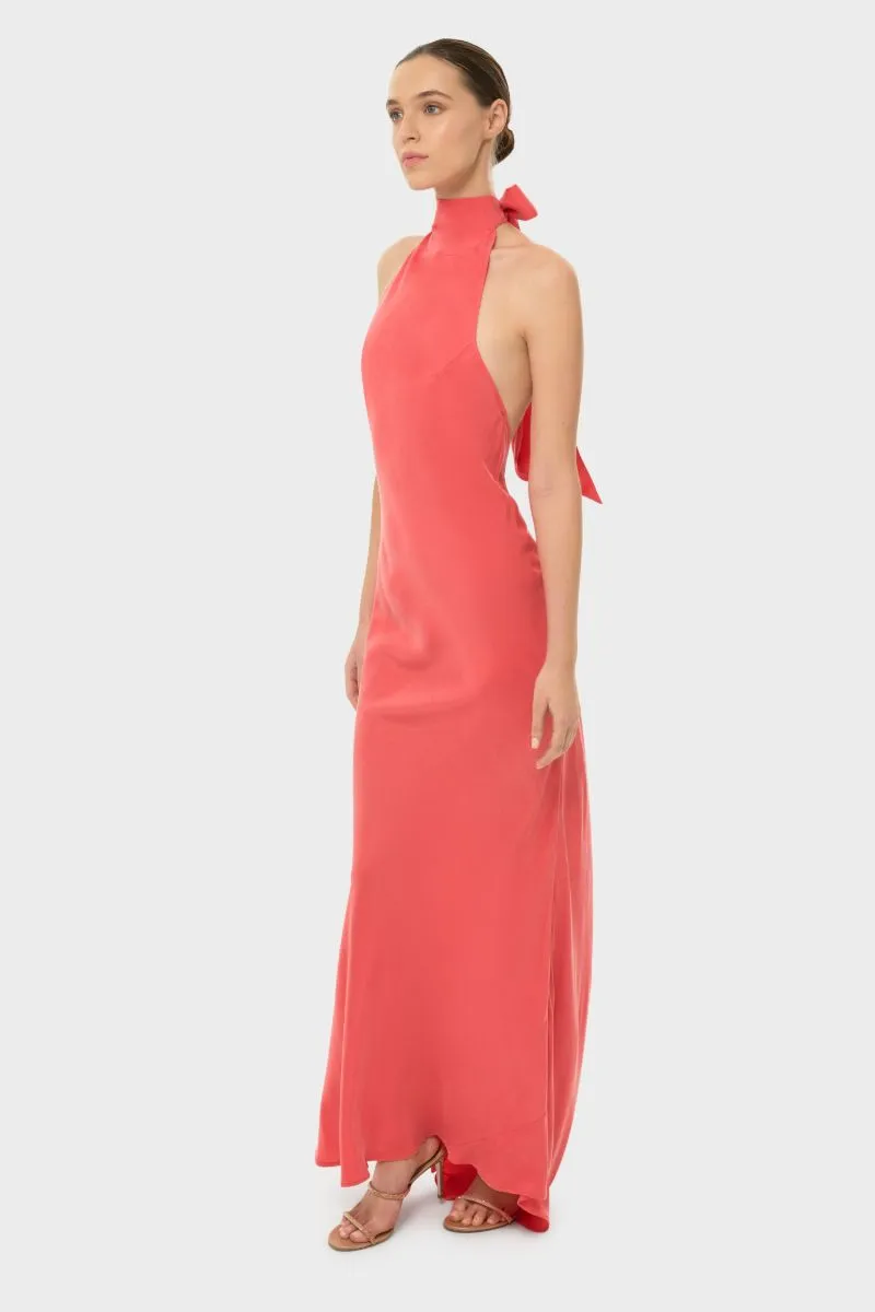 AQUAFLORA HALTER NECK SLIP DRESS IN CORAL