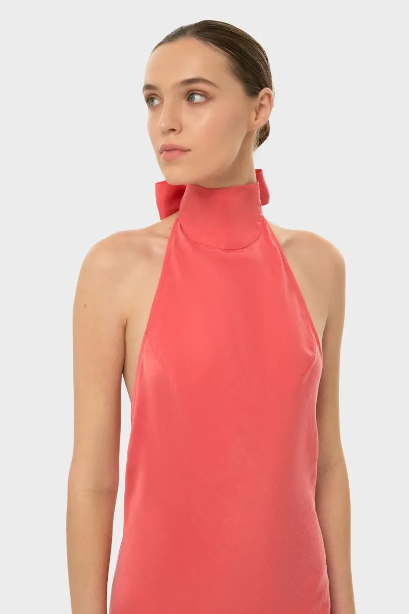 AQUAFLORA HALTER NECK SLIP DRESS IN CORAL