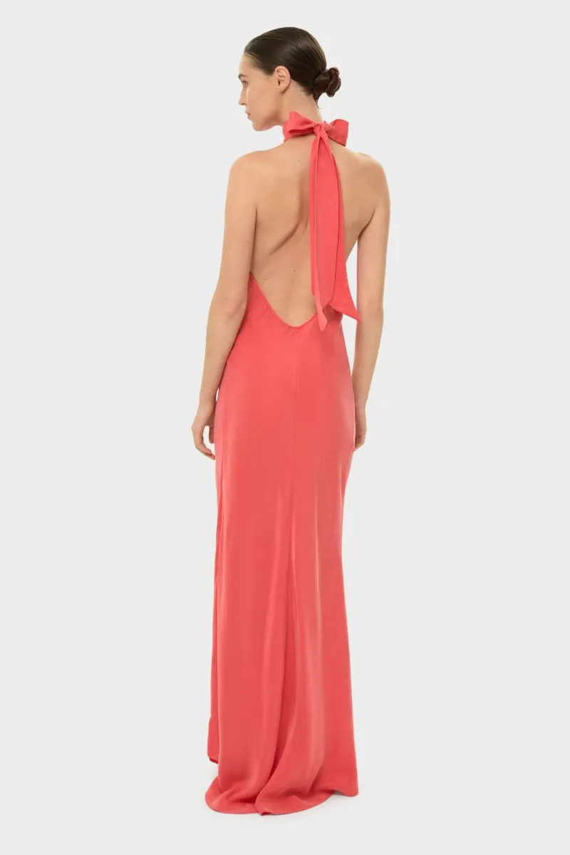 AQUAFLORA HALTER NECK SLIP DRESS IN CORAL