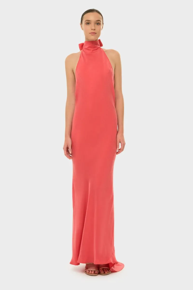 AQUAFLORA HALTER NECK SLIP DRESS IN CORAL