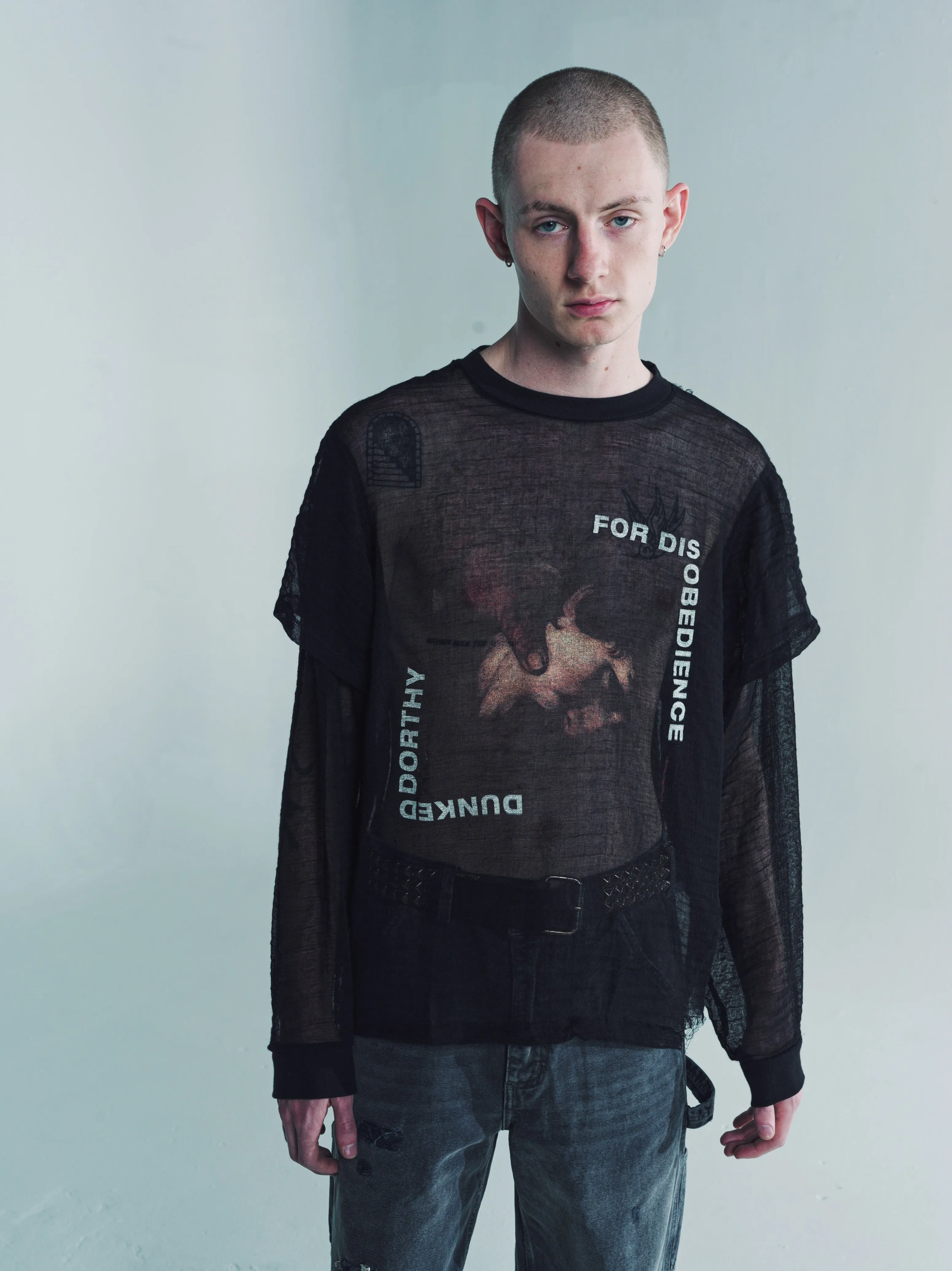 Black & Multi Wool Dorothy Dunked Double Layer LS T-Shirt