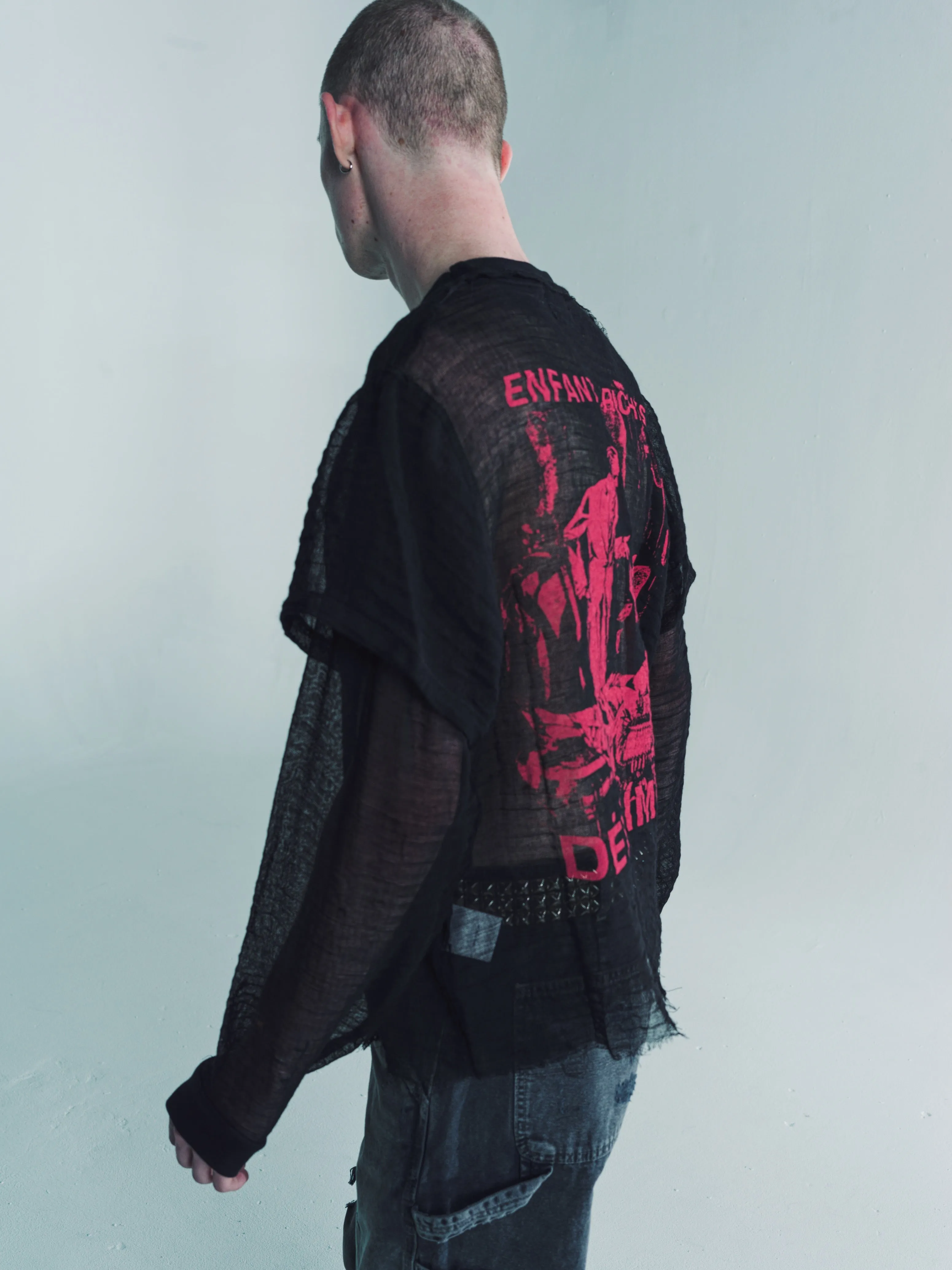 Black & Multi Wool Dorothy Dunked Double Layer LS T-Shirt