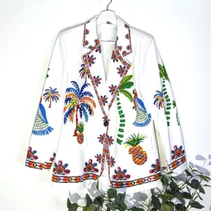 Distinctive parrot print tropical blazer (M)