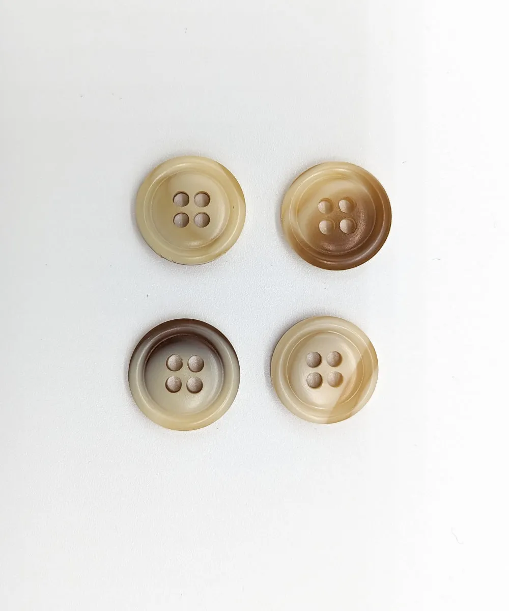 Knopf beige-hellbraun aus Galalith in Hornoptik,  15 mm, 20 mm, 25 mm