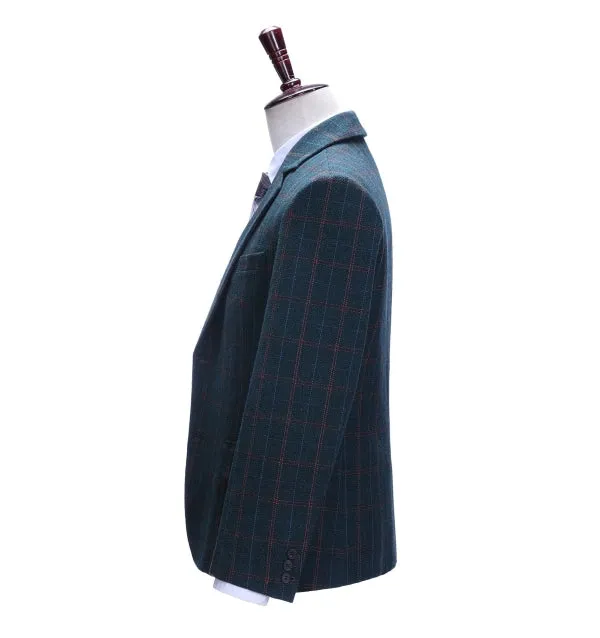 Men's Formal Plaid Notch Lapel Blazer Business Tweed Jacket