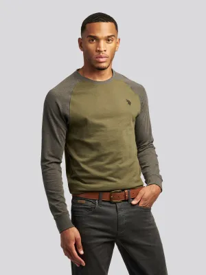 Mens Raglan Long Sleeved T-Shirt in Army Green