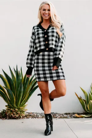 No Doubts Plaid High Waisted Knit Skirt (Black)