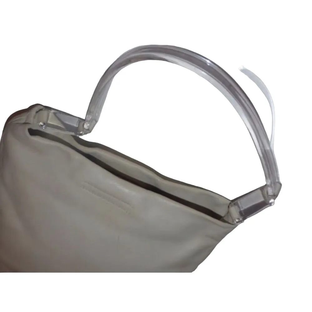 NWT Prada beige/ivory leather handbag w clear Lucite strap