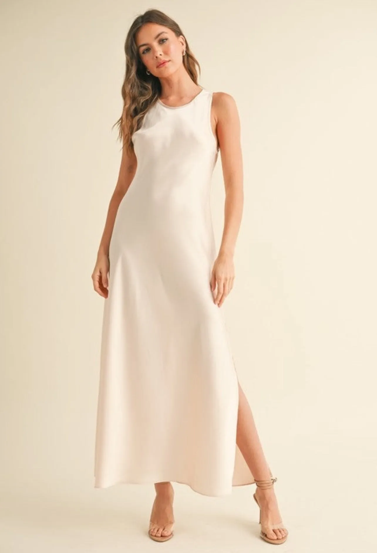 Satin Slip Dress with Crochet Knit Top
